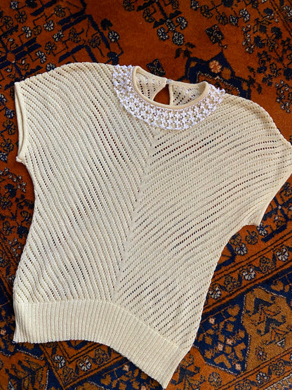 Vintage 1980s Lemon Crochet Collar Top