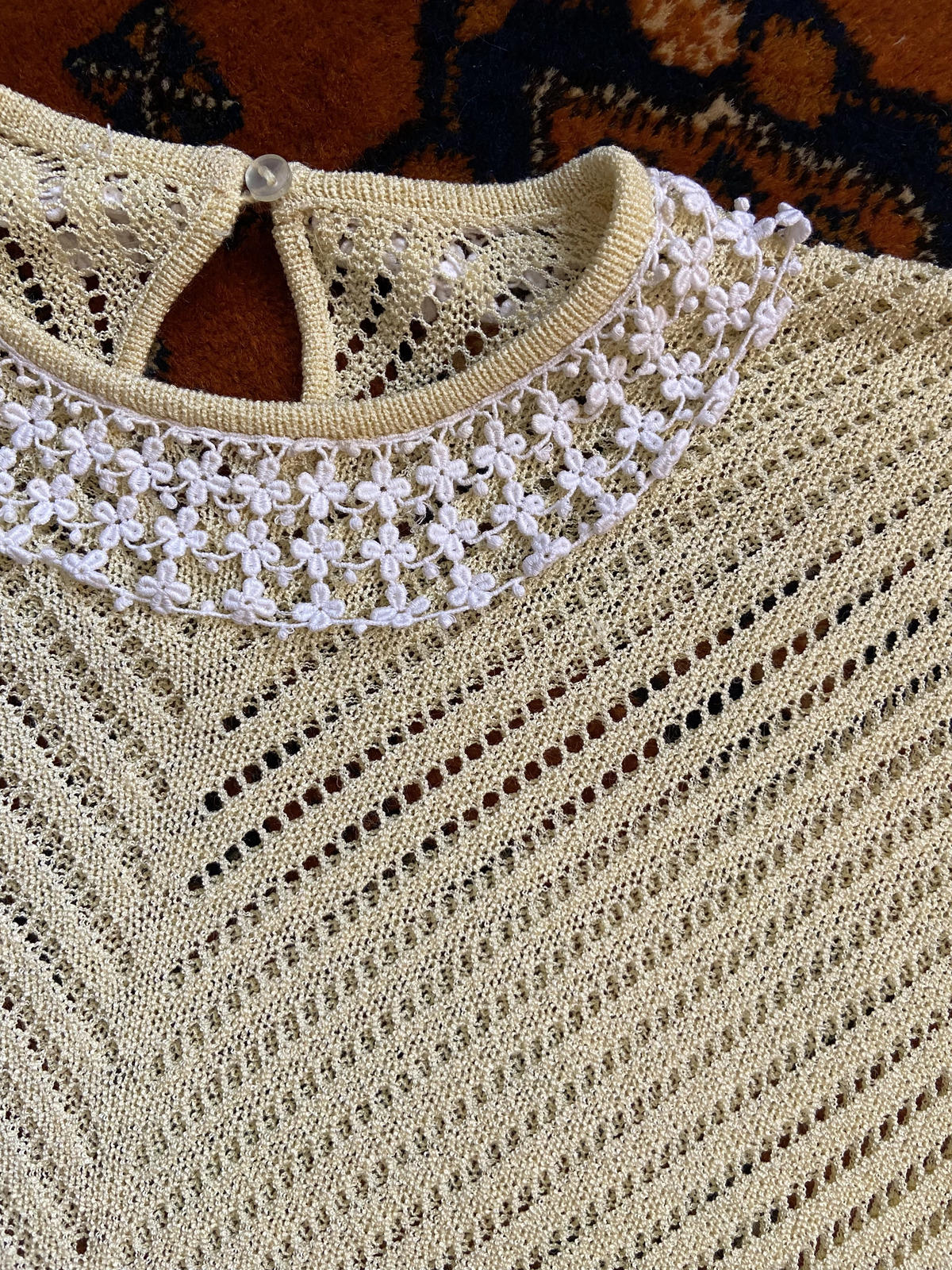 Vintage 1980s Lemon Crochet Collar Top