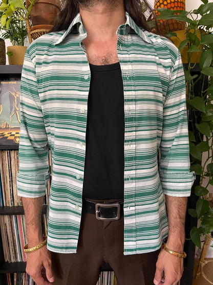 Vintage 1970s Striped Green & White Shirt