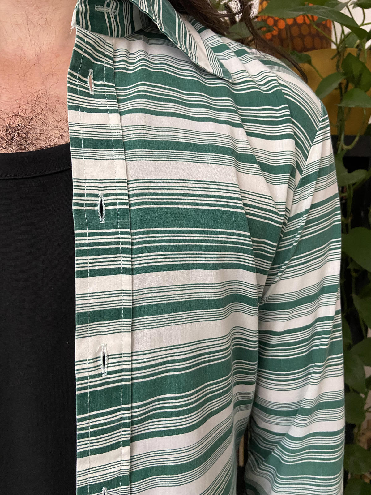 Vintage 1970s Striped Green & White Shirt