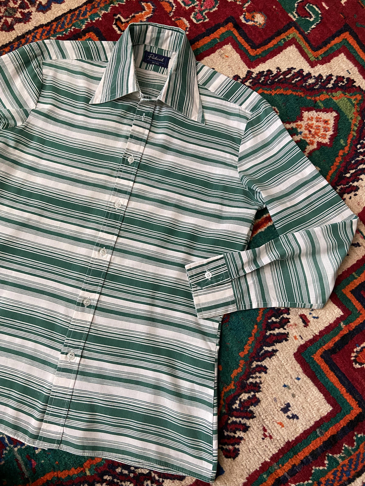 Vintage 1970s Striped Green & White Shirt