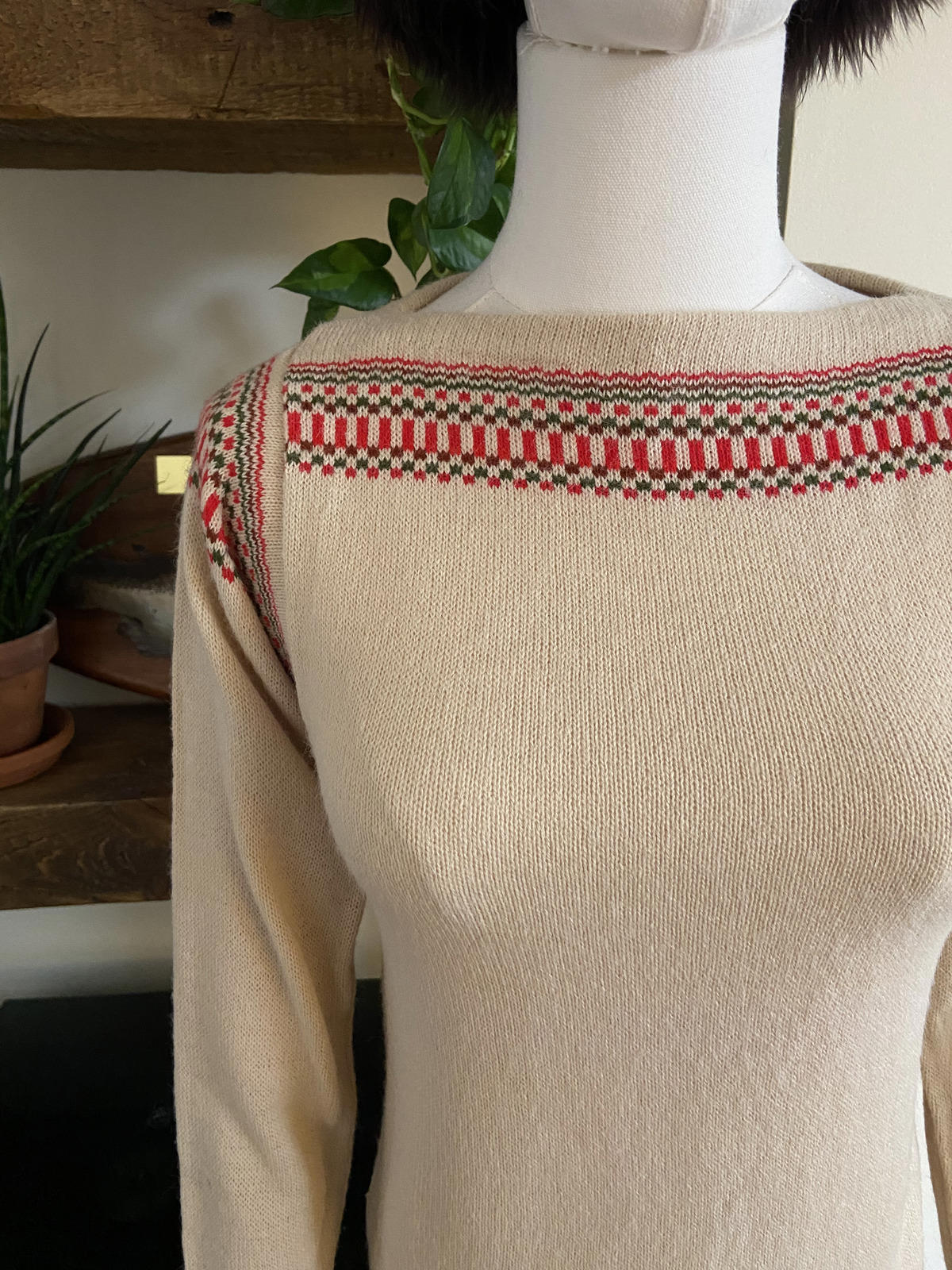 Vintage Italian Beige Folk Jumper