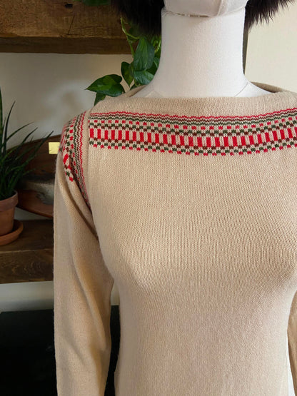 Vintage Italian Beige Folk Jumper