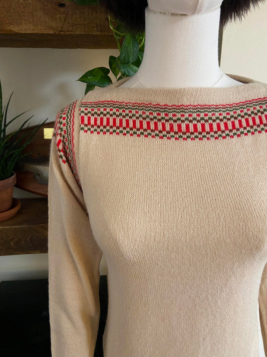 Vintage 1970s Italian Beige Folk Jumper