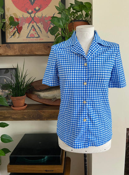 Vintage 1970s Short Sleeved Houndstooth Shirt