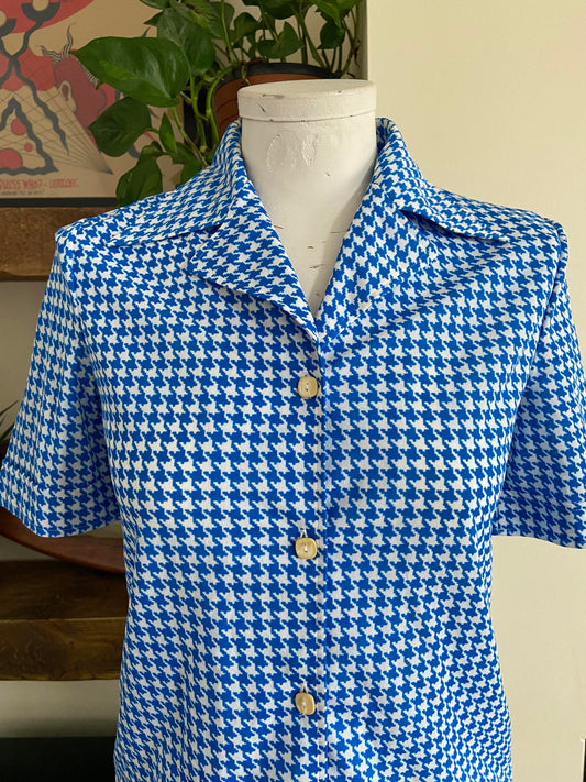 Vintage 1970s Short Sleeved Houndstooth Shirt