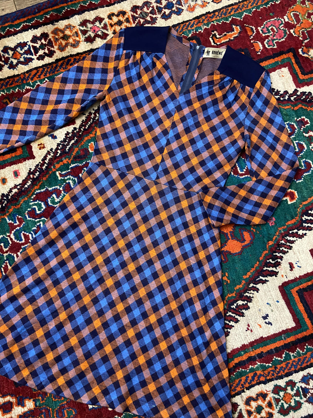 Vintage 1970s French Check Dress