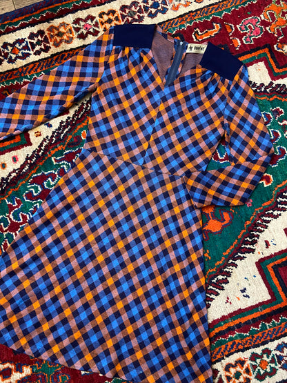 Vintage 1970s French Check Dress