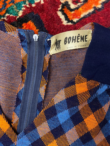 Vintage 1970s French Check Dress