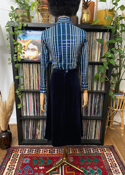 Vintage 1970s Navy Blue Velvet Skirt
