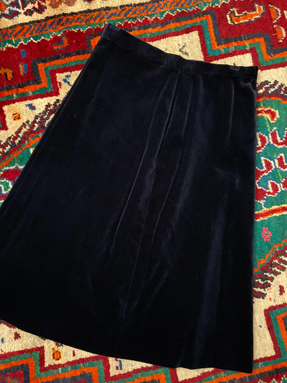 Vintage 1970s Navy Blue Velvet Skirt