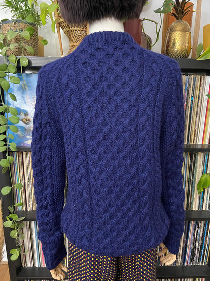 Vintage Navy Aran V-Neck Jumper
