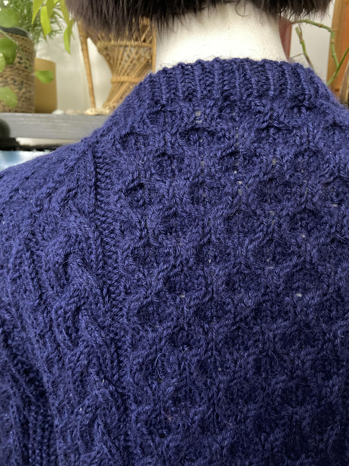 Vintage Navy Aran V-Neck Jumper