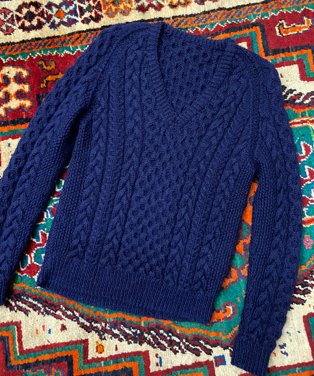 Vintage Navy Aran V-Neck Jumper