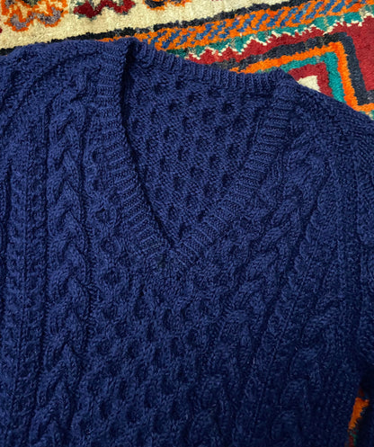 Vintage Navy Aran V-Neck Jumper
