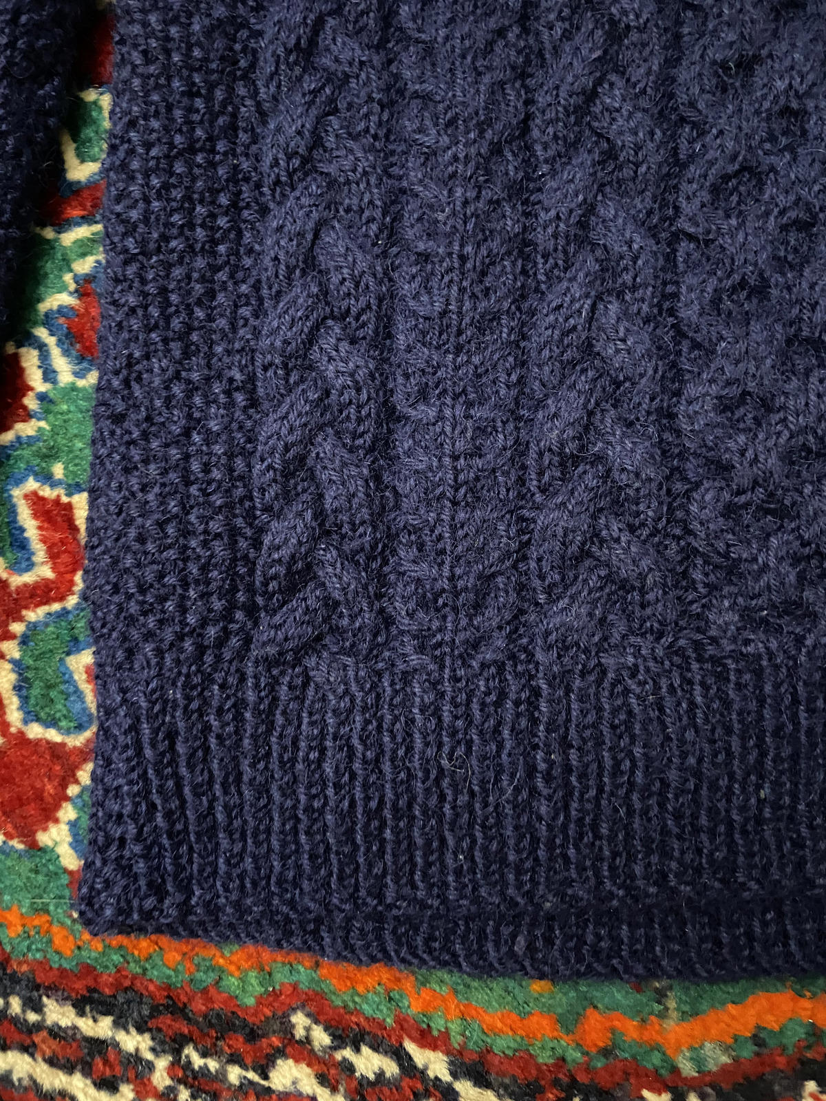 Vintage Navy Aran V-Neck Jumper