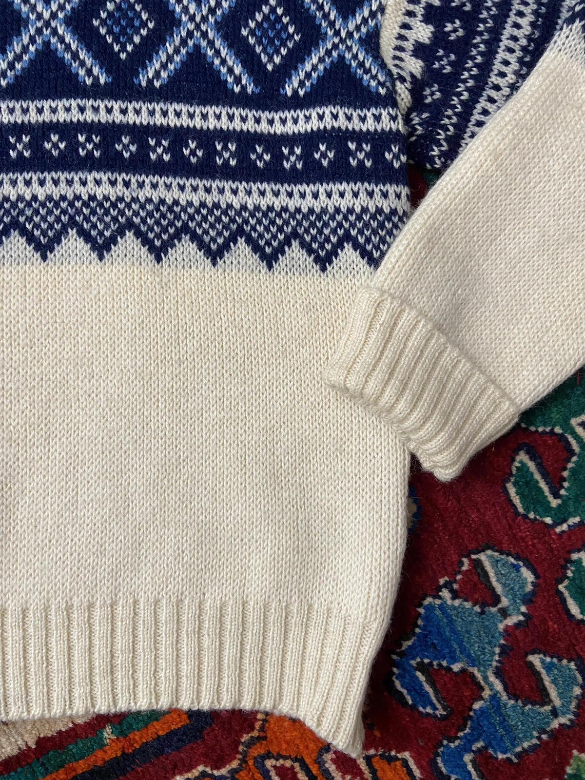 Vintage 1970s Cream & Navy Turtleneck Nordic Jumper