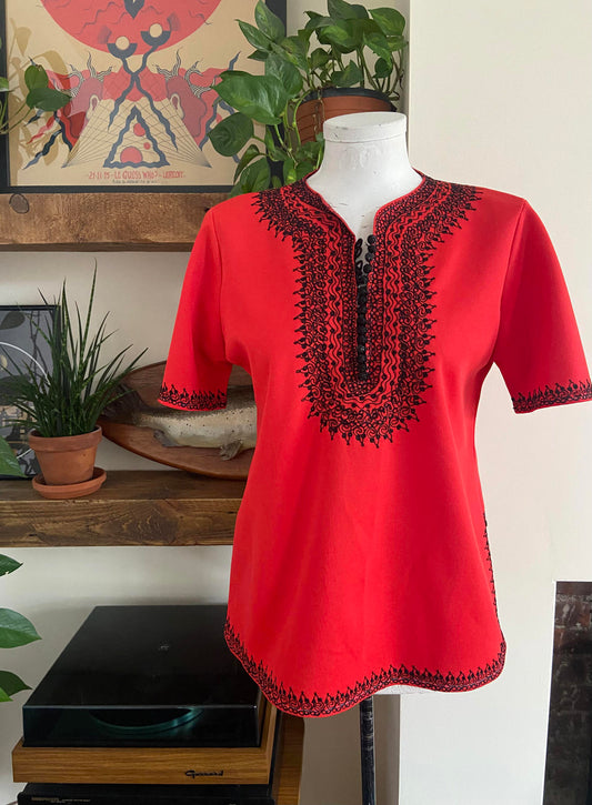 Vintage 1970s Red Moroccan Tunic