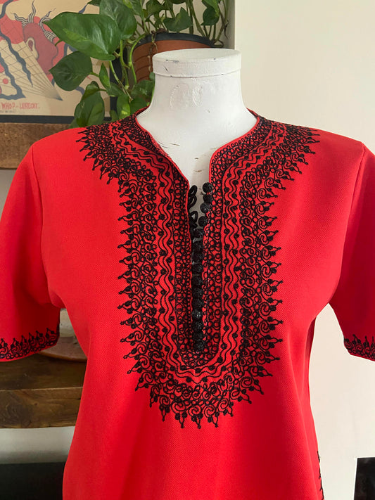 Vintage 1970s Red Moroccan Tunic