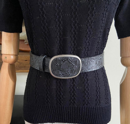 Vintage Black Floral Embossed Western Belt