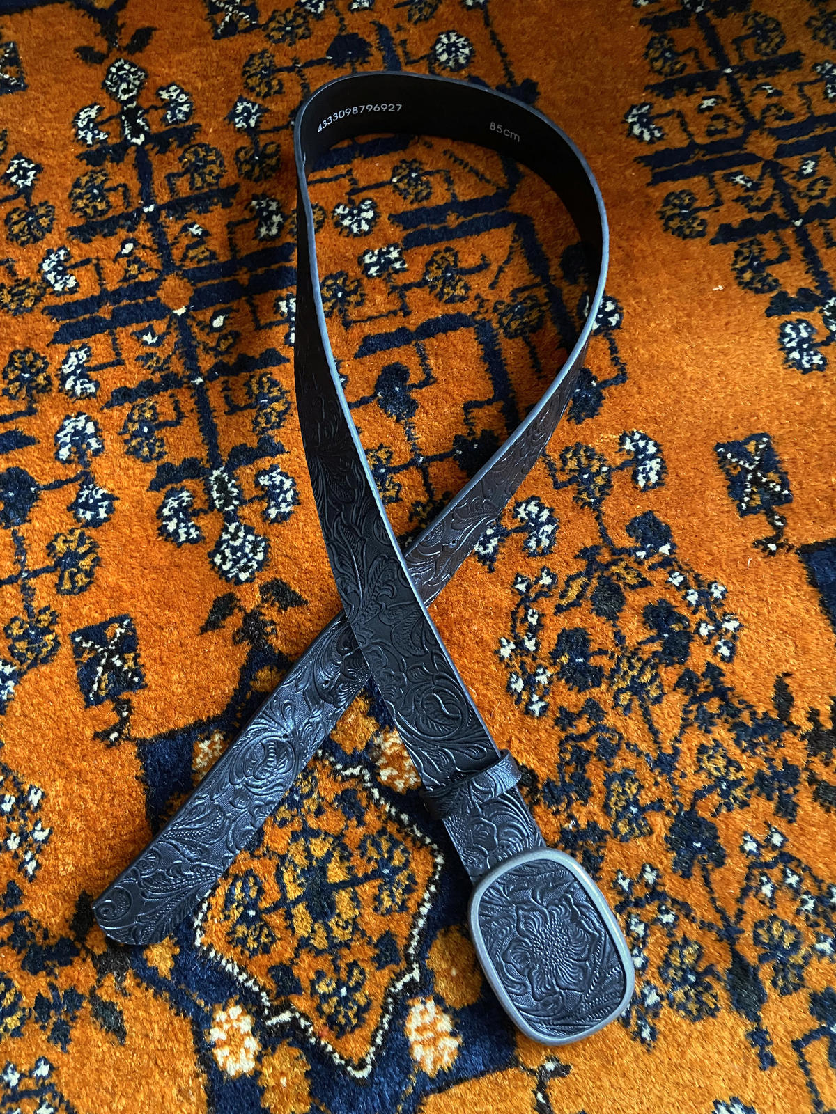 Vintage Black Floral Embossed Western Belt