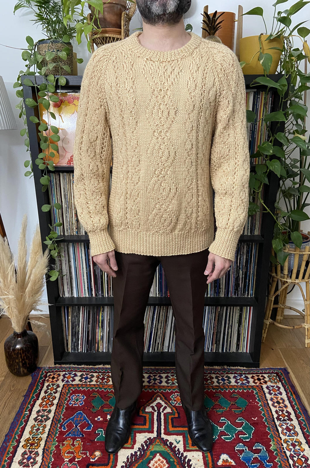 Vintage 1970s Chunky Beige Cable Knit Jumper