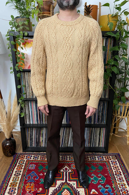 Vintage 1970s Chunky Beige Cable Knit Jumper
