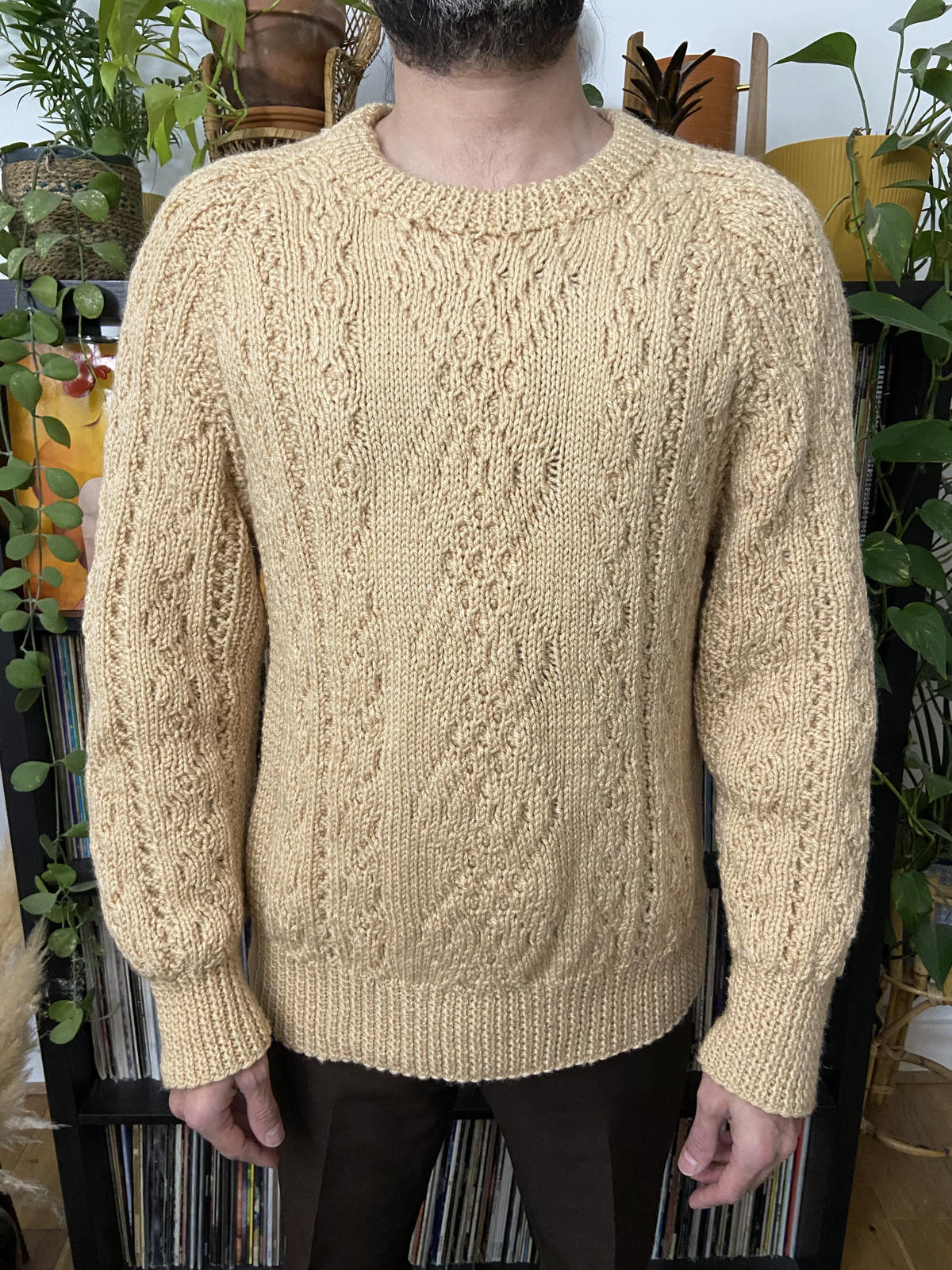Vintage 1970s Chunky Beige Cable Knit Jumper