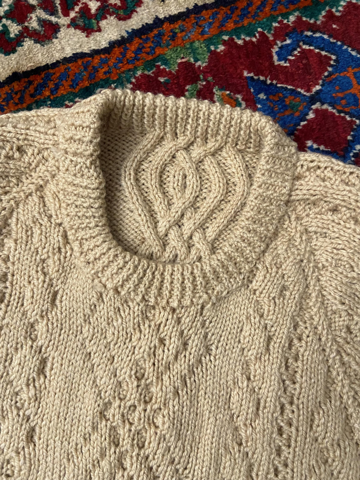 Vintage 1970s Chunky Beige Cable Knit Jumper