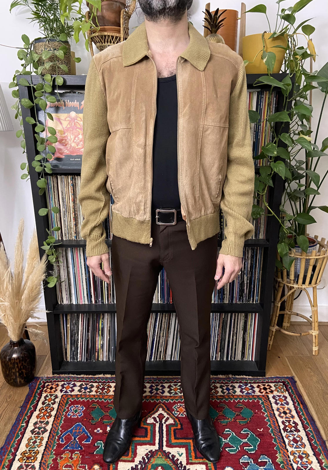 Vintage 1970s Suede-Fronted Cardigan Jacket