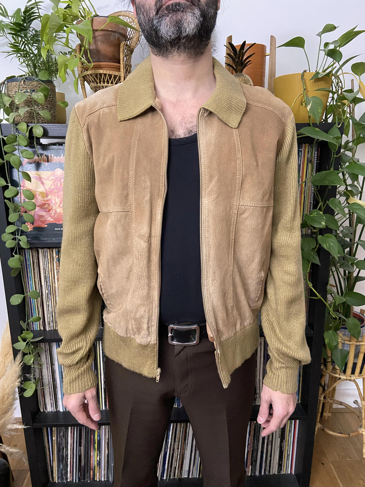 Vintage 1970s Suede-Fronted Cardigan Jacket