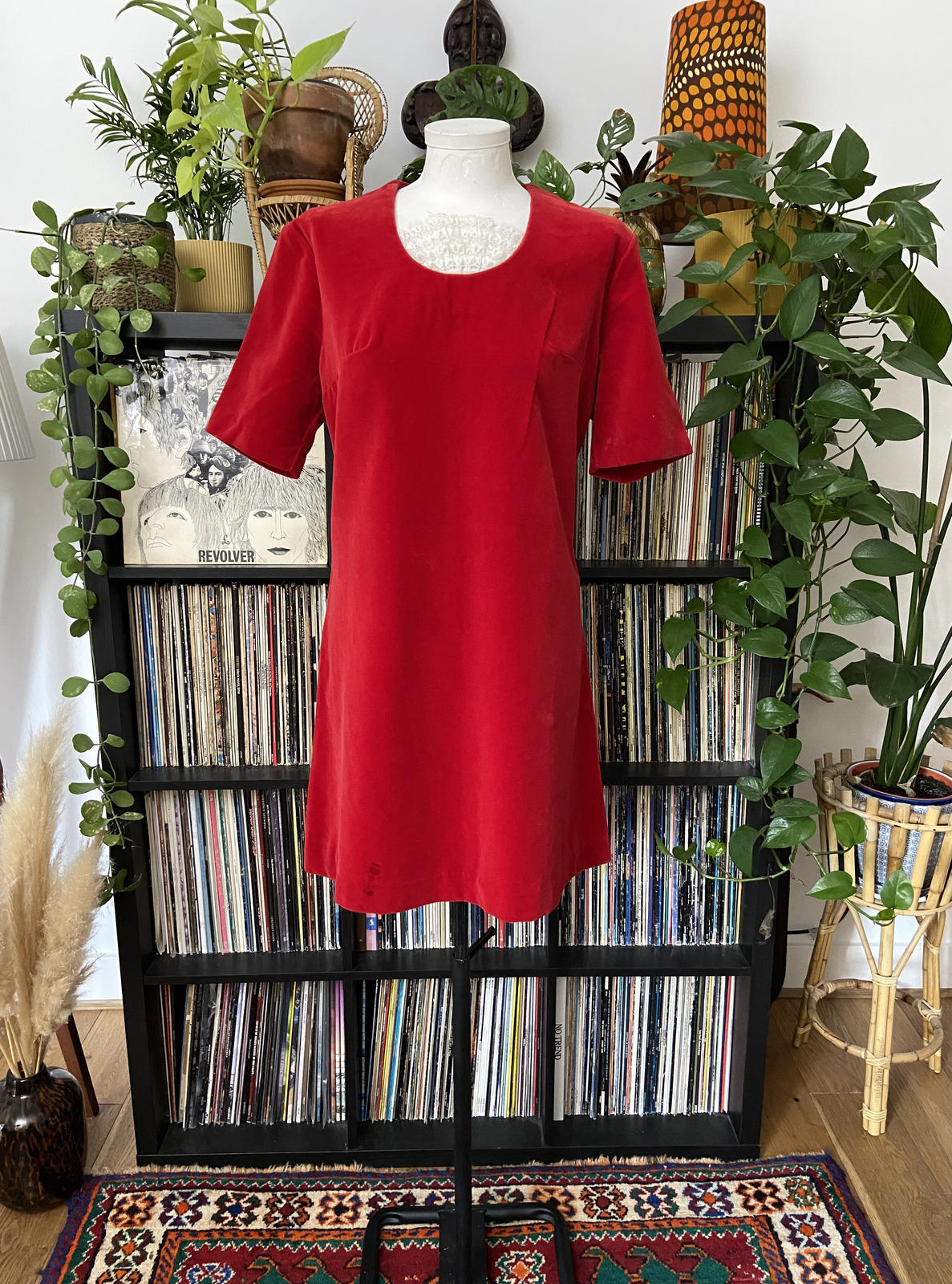 Vintage 1960s Red Velvet Ruffle Mini Dress