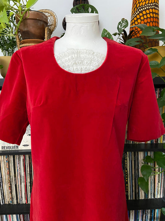 Vintage 1960s Red Velvet Ruffle Mini Dress