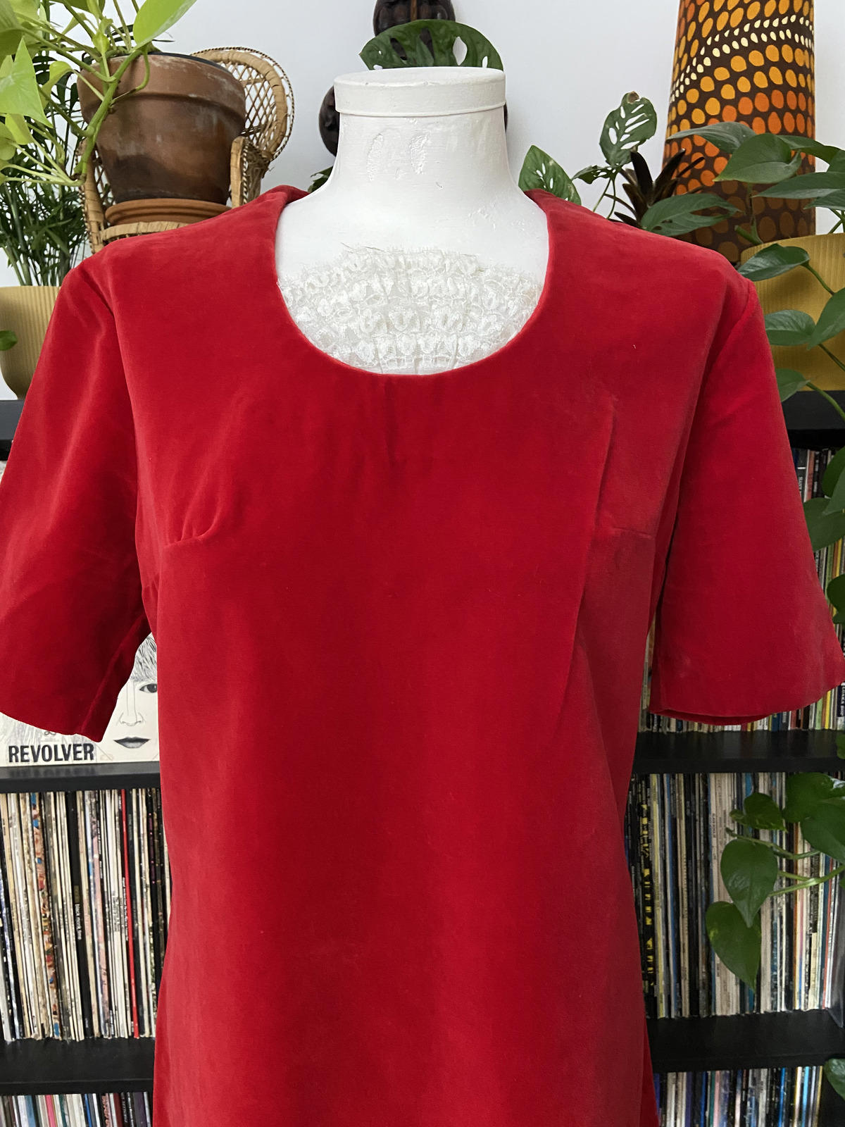Vintage 1960s Red Velvet Ruffle Mini Dress