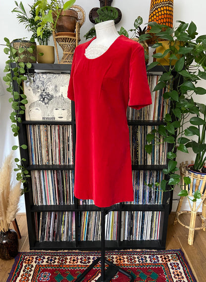 Vintage 1960s Red Velvet Ruffle Mini Dress