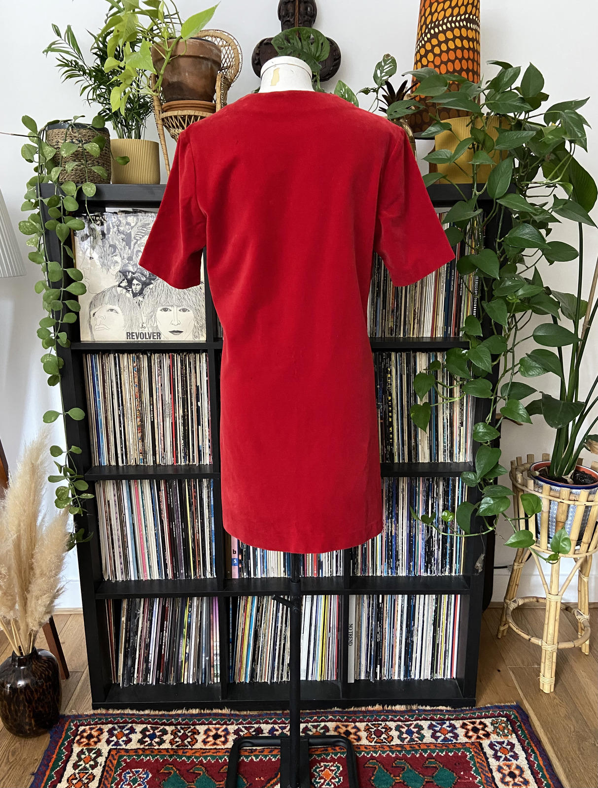 Vintage 1960s Red Velvet Ruffle Mini Dress