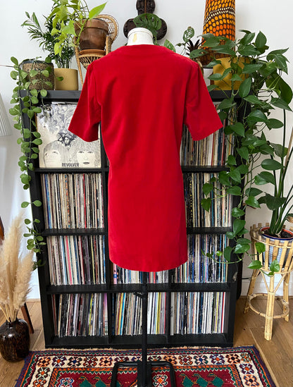 Vintage 1960s Red Velvet Ruffle Mini Dress