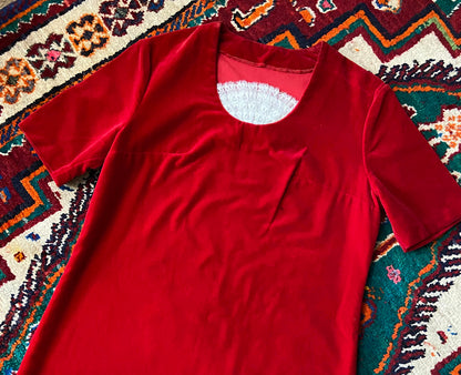 Vintage 1960s Red Velvet Ruffle Mini Dress