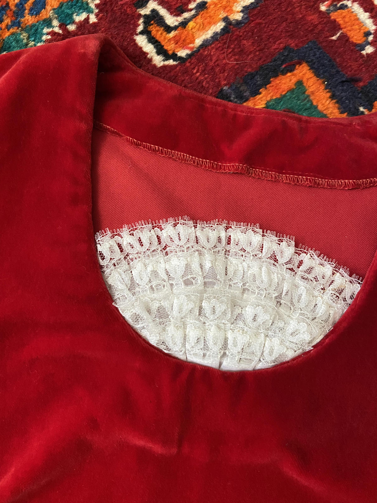 Vintage 1960s Red Velvet Ruffle Mini Dress