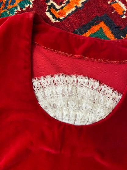 Vintage 1960s Red Velvet Ruffle Mini Dress