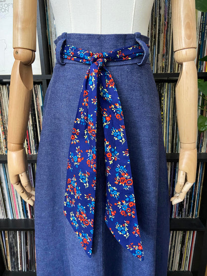 Vintage 1970s Denim Floral Prairie Maxi Skirt