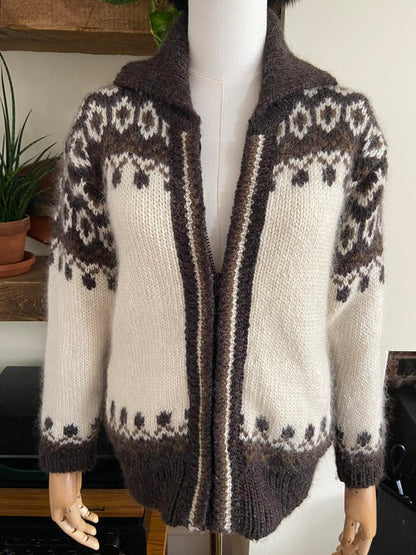 Vintage 1980s Cream Brown Nordic Cardigan