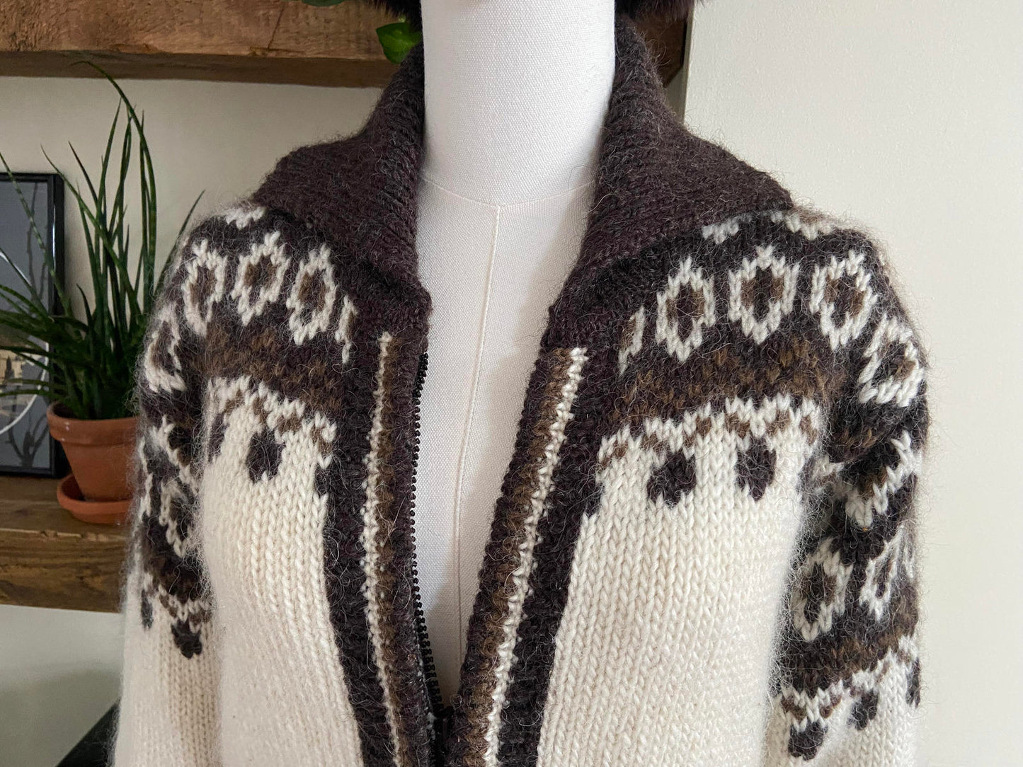 Vintage 1980s Cream Brown Nordic Cardigan