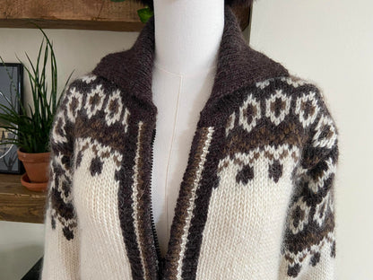Vintage 1980s Cream Brown Nordic Cardigan