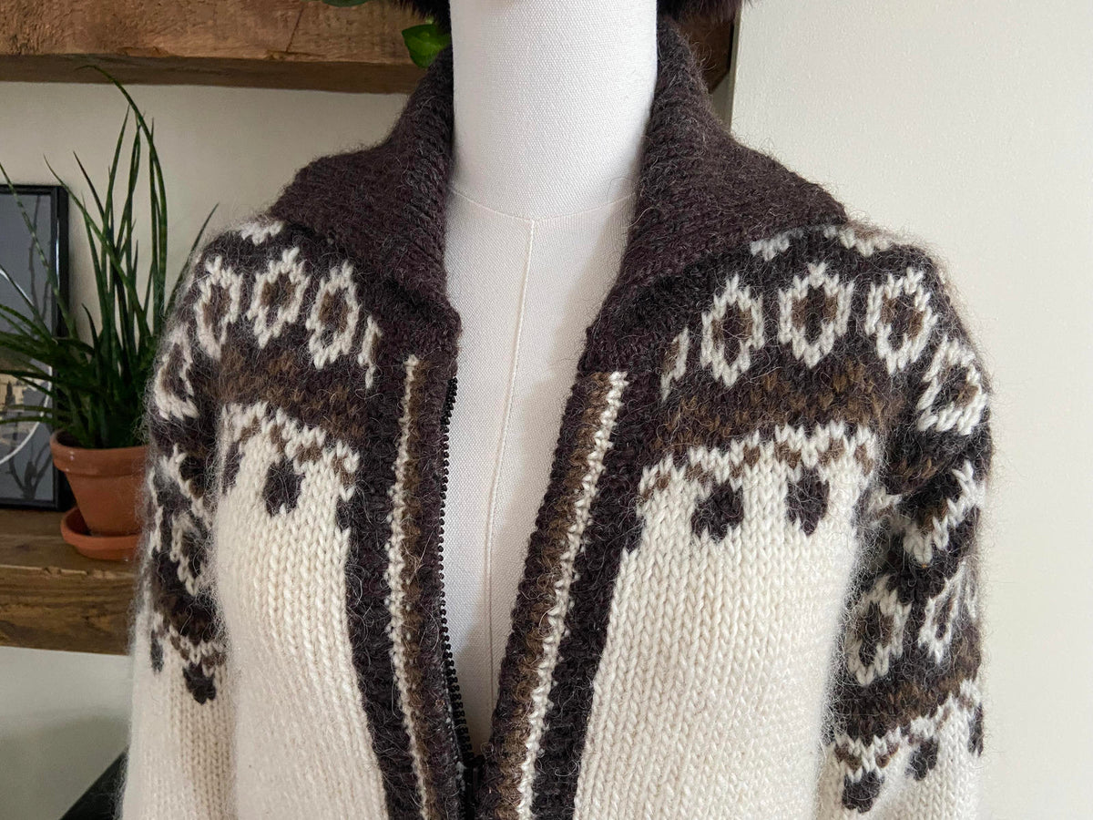 Vintage 1980s Cream Brown Nordic Cardigan