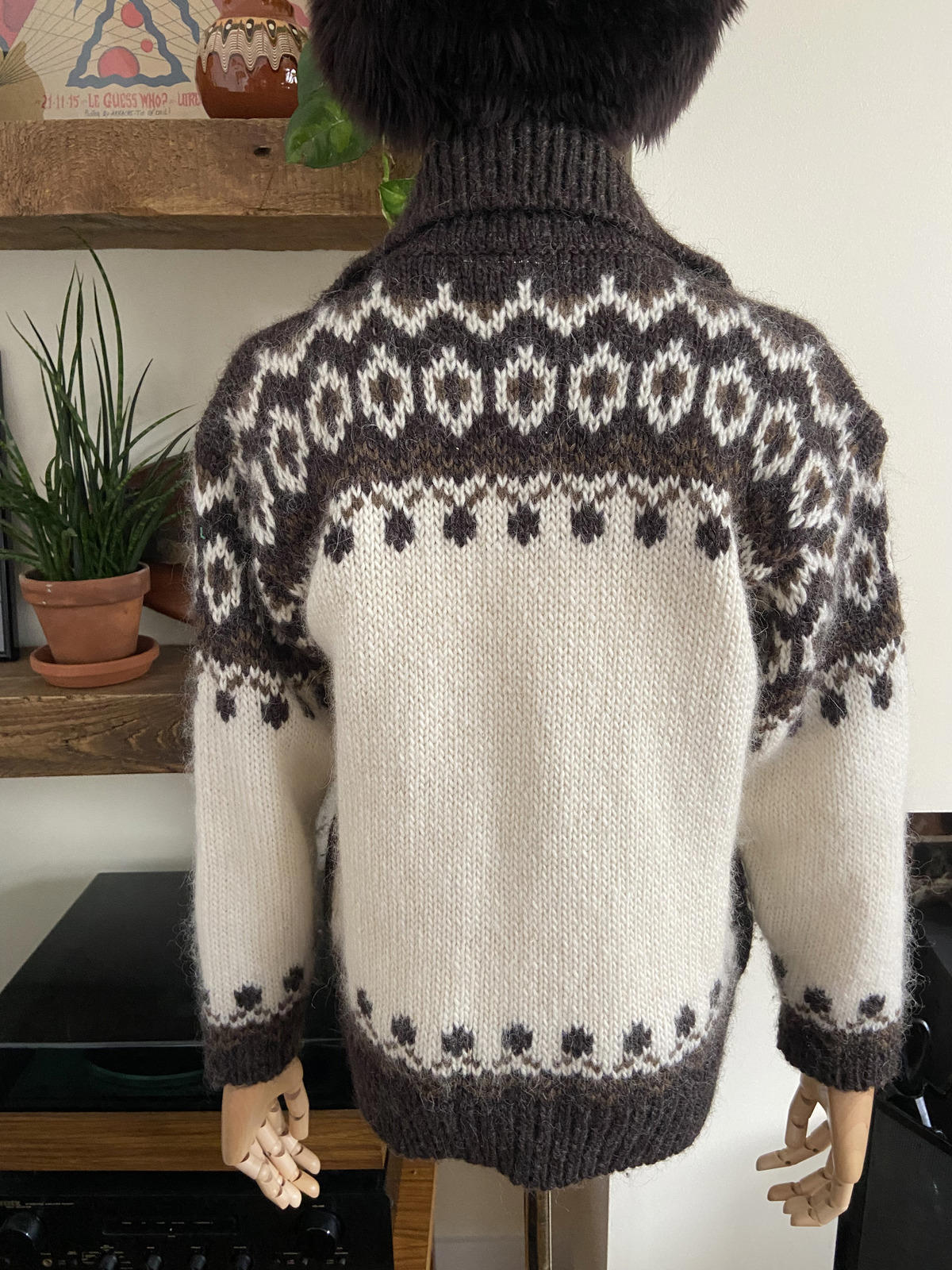 Vintage 1980s Cream Brown Nordic Cardigan
