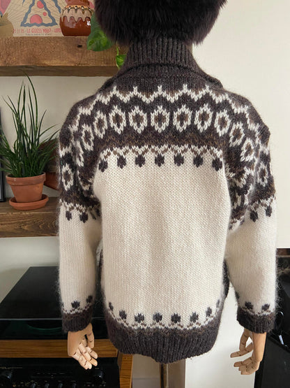 Vintage 1980s Cream Brown Nordic Cardigan