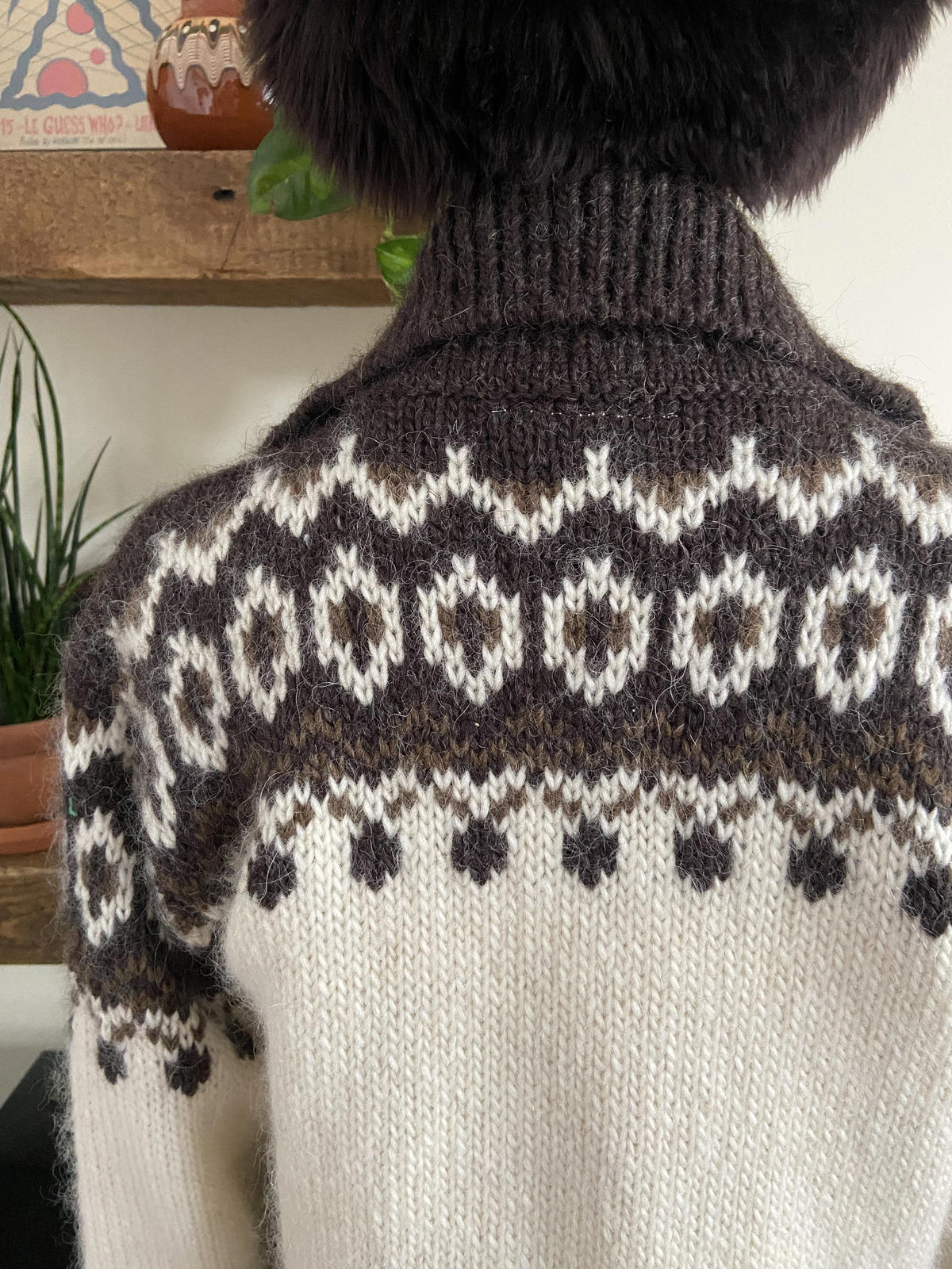 Vintage 1980s Cream Brown Nordic Cardigan