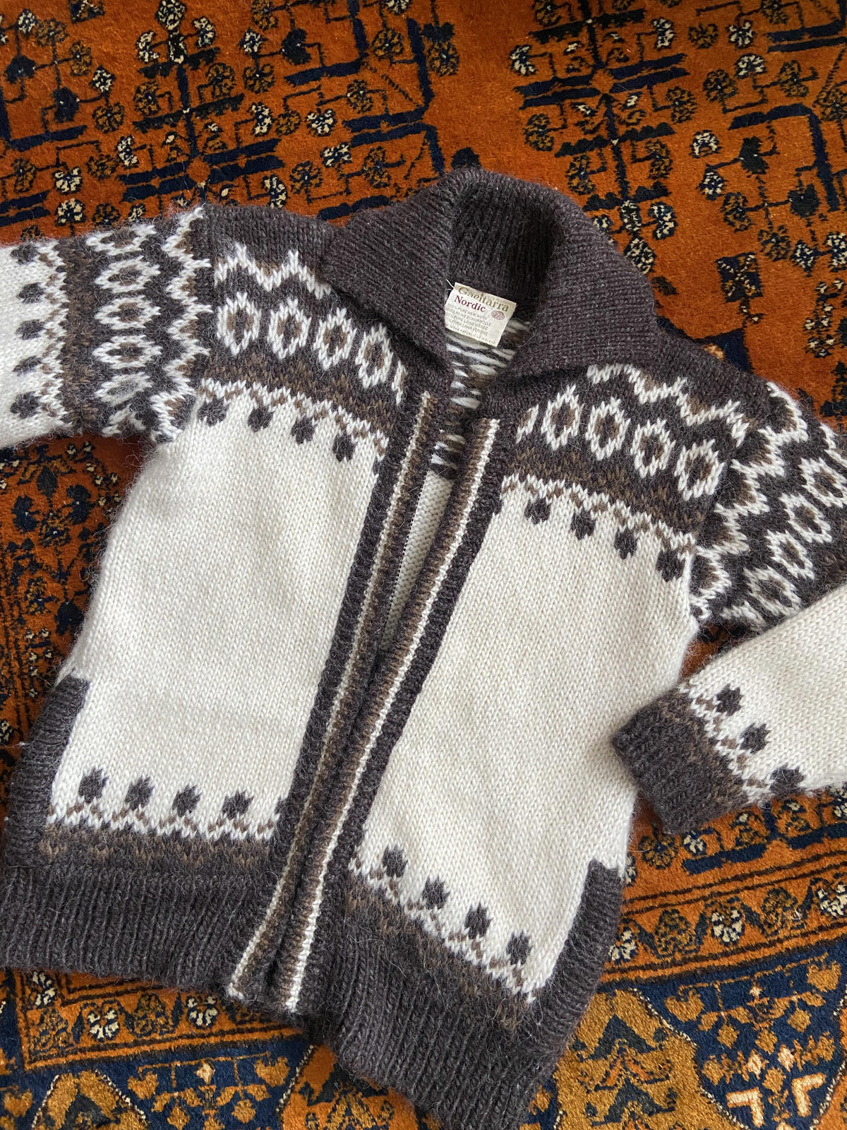 Vintage 1980s Cream Brown Nordic Cardigan