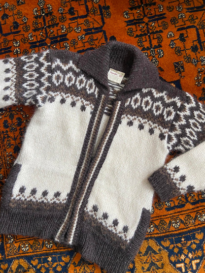 Vintage 1980s Cream Brown Nordic Cardigan